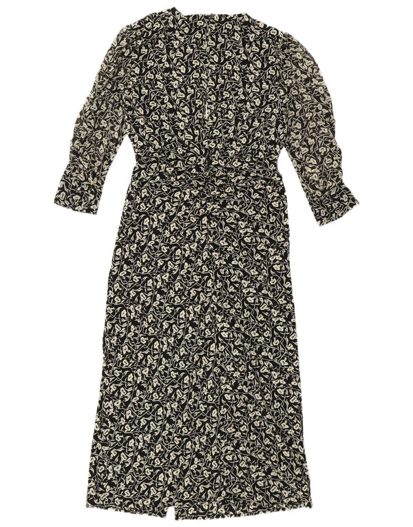Topshop Womens Petite 3/4-Ärmel-Maxikleid UK 4 XS Schwarz geblümtes Polyester