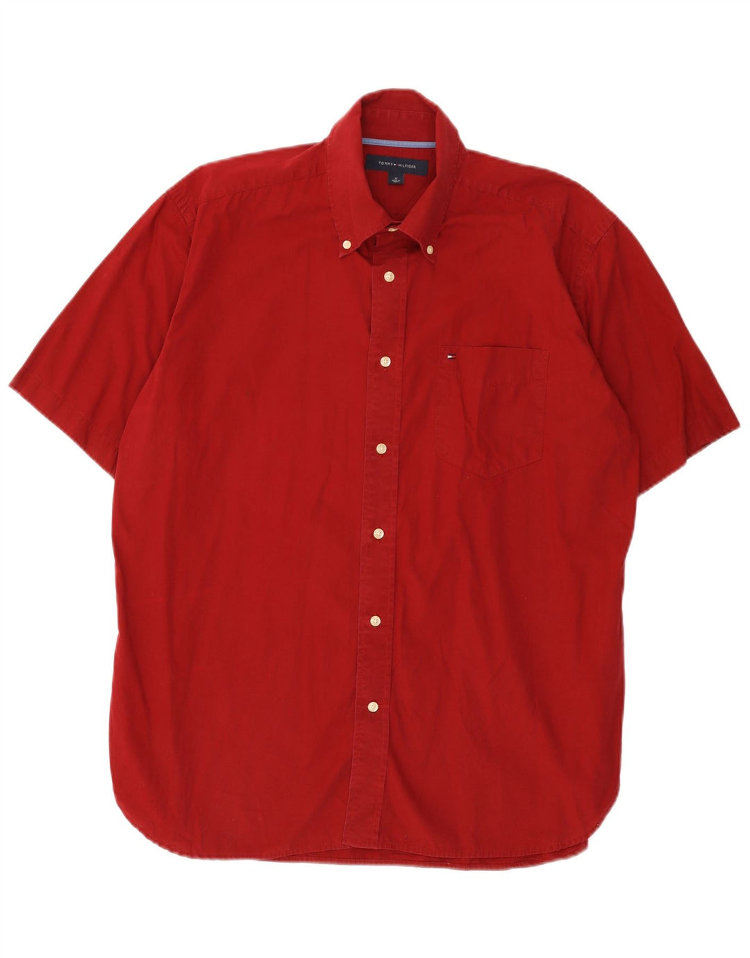 Tommy Hilfiger Herren-Kurzarmhemd, mittelrot, Baumwolle, klassisch