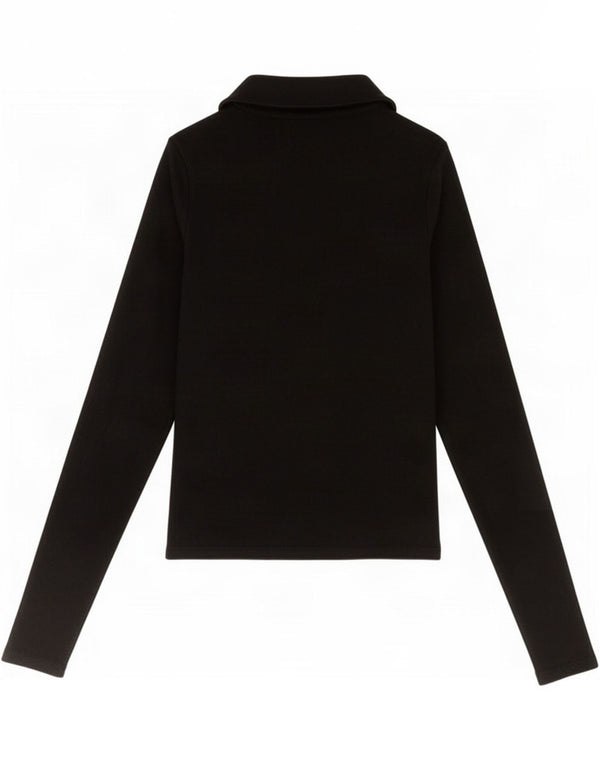 Zara Womens Crop Long Sleeve Polo Shirt UK 8 Small Black Polyester