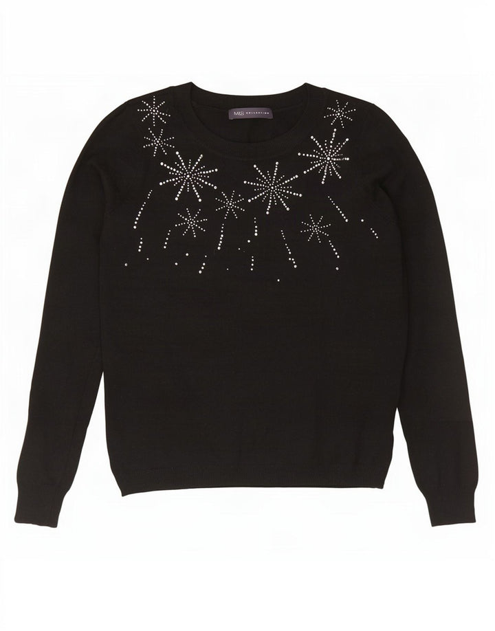 Marks & Spencer Damen-Pullover mit grafischem U-Boot-Ausschnitt, Gr. 12, mittelschwarz