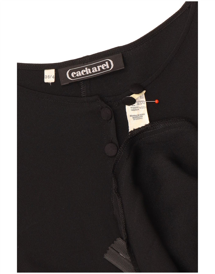 Cacharel Damen Langarm-A-Linien-Kleid EU 36 Small Schwarz Viskose