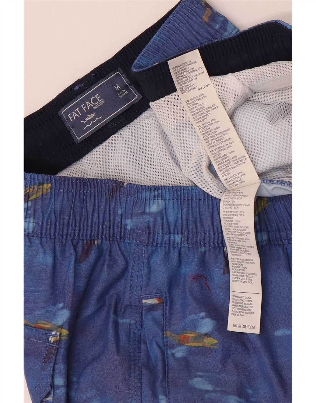 Fat Face Herren-Badeshorts mit Grafik, mittelblau, Polyester
