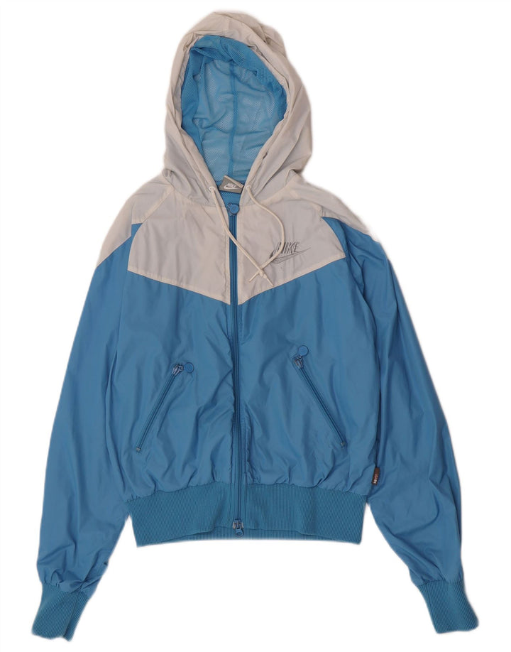Nike Damen-Regenjacke mit Kapuze, UK 10/12, mittelblaues Colourblock-Nylon