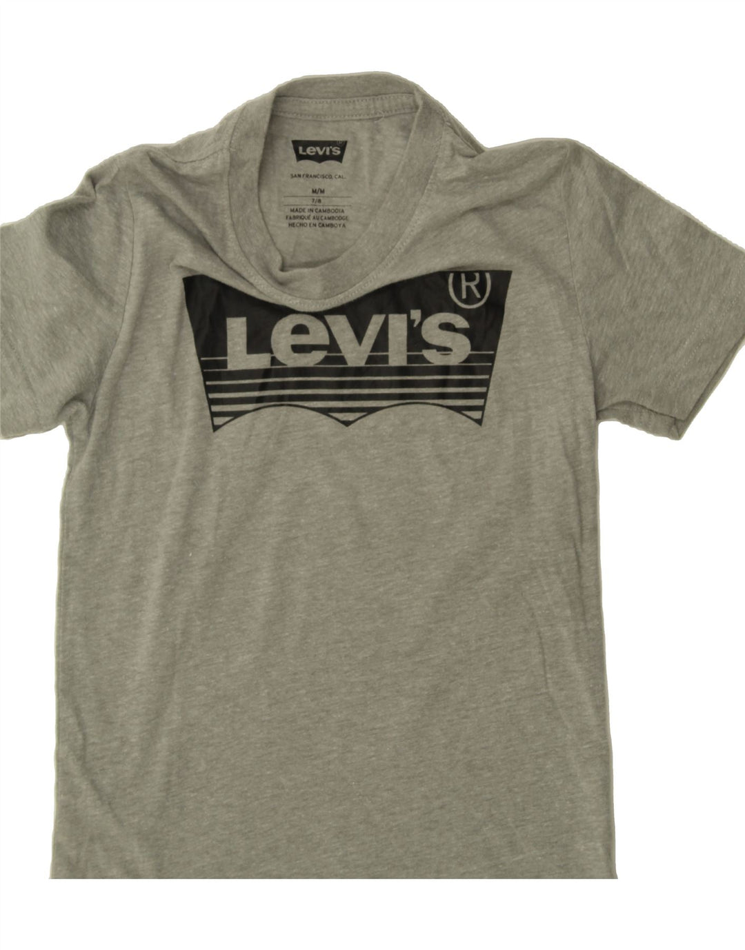 LEVI'S Boys Graphic T-Shirt Top 7-8 Years Medium Grey Cotton Vintage Levi's and Second-Hand Levi's from Messina Hembry 