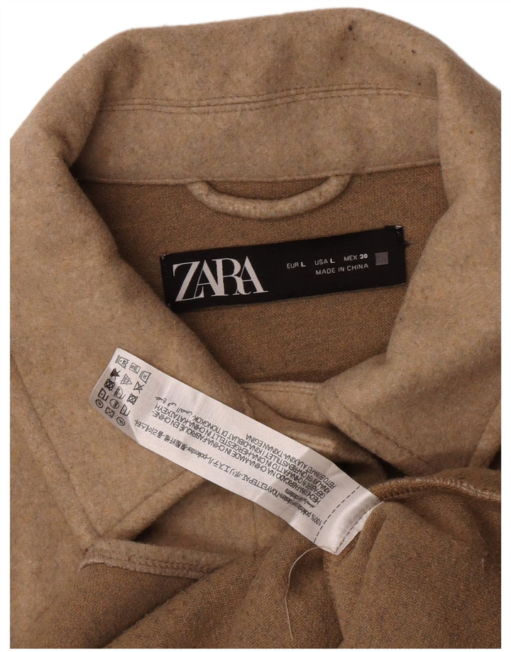 Zara Damen Shacket Jacke UK 14 Large Beige Polyester