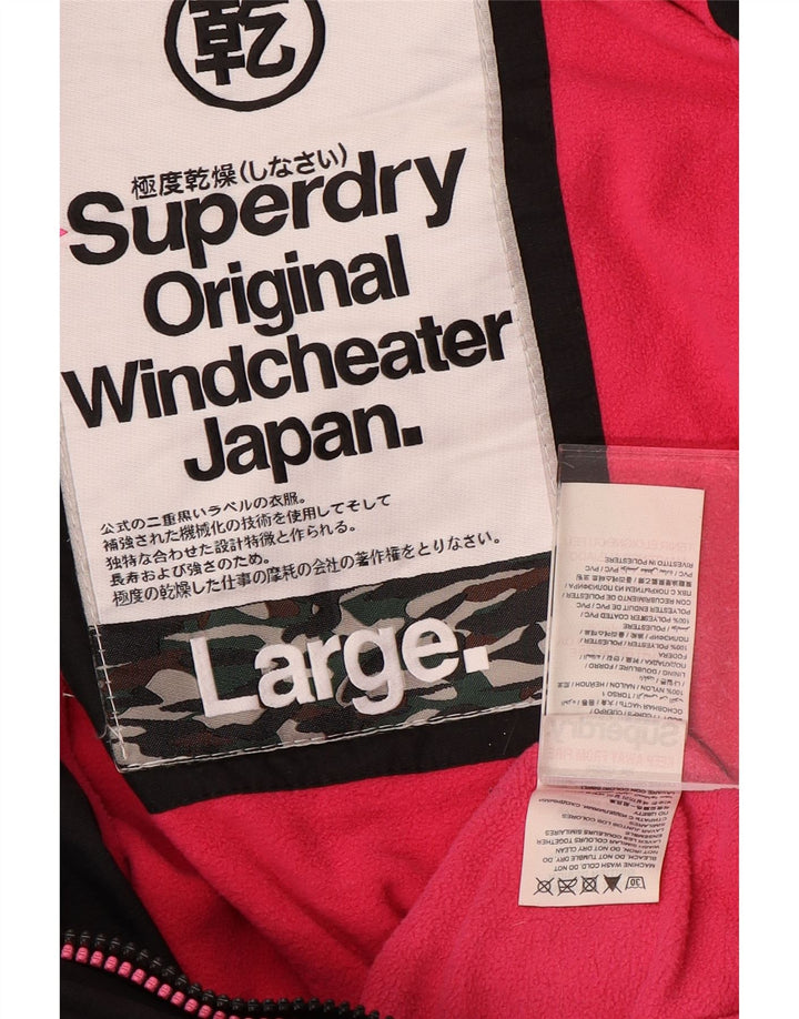 SUPERDRY Damen Windcheater Kapuzen-Windjacke UK 16 Large Schwarz