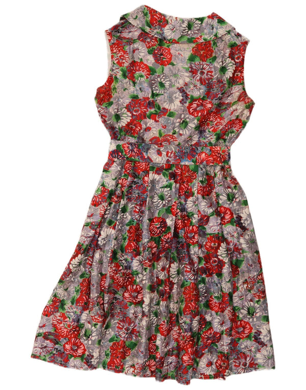 Vintage Damen Ärmelloses A-Linien-Kleid UK 14 Medium Mehrfarbig geblümt