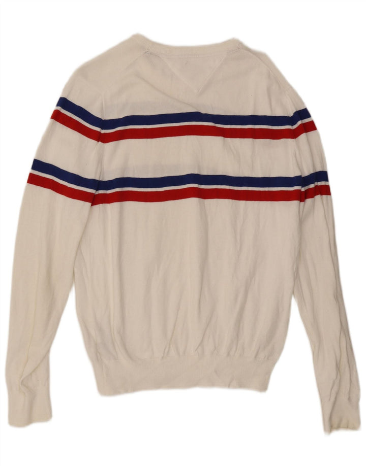 Tommy Hilfiger Herren-Pullover mit Rundhalsausschnitt, Mittelweiß, Farbblock