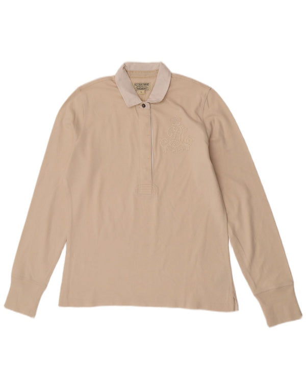 Ralph Lauren Langarm-Poloshirt für Damen, UK 14, Größe L, cremefarbene Baumwolle