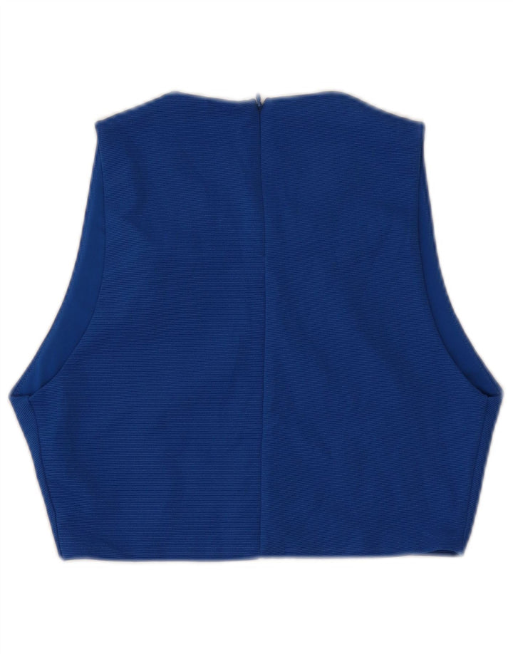 Zara Damen Crop Ärmelloses Blusenoberteil UK 14 Large Blau Polyester