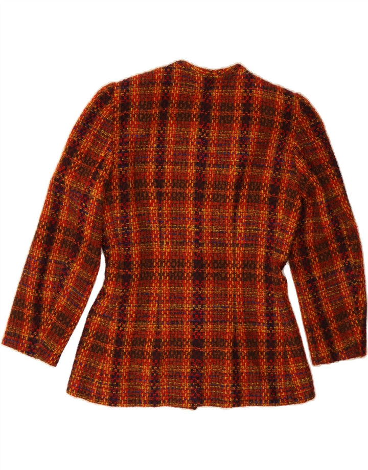 VINTAGE Womens 6 Button 3/4 Sleeve Blazer Jacket IT 44 Medium Orange Check Vintage Vintage and Second-Hand Vintage from Messina Hembry 