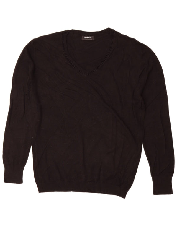 Zara Herren-Pullover mit V-Ausschnitt, groß, schwarze Viskose
