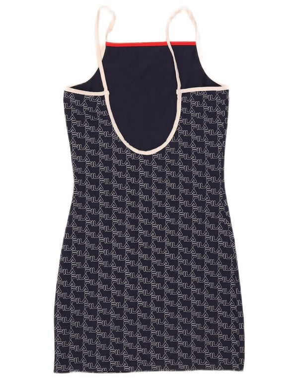 Fila Grafisches ärmelloses Etuikleid für Damen, UK 10, Größe S, Marineblau, Baumwolle