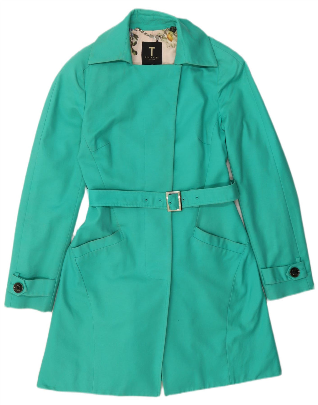 Ted Baker Damen-Trenchcoat, Größe 2, klein, grüne Baumwolle