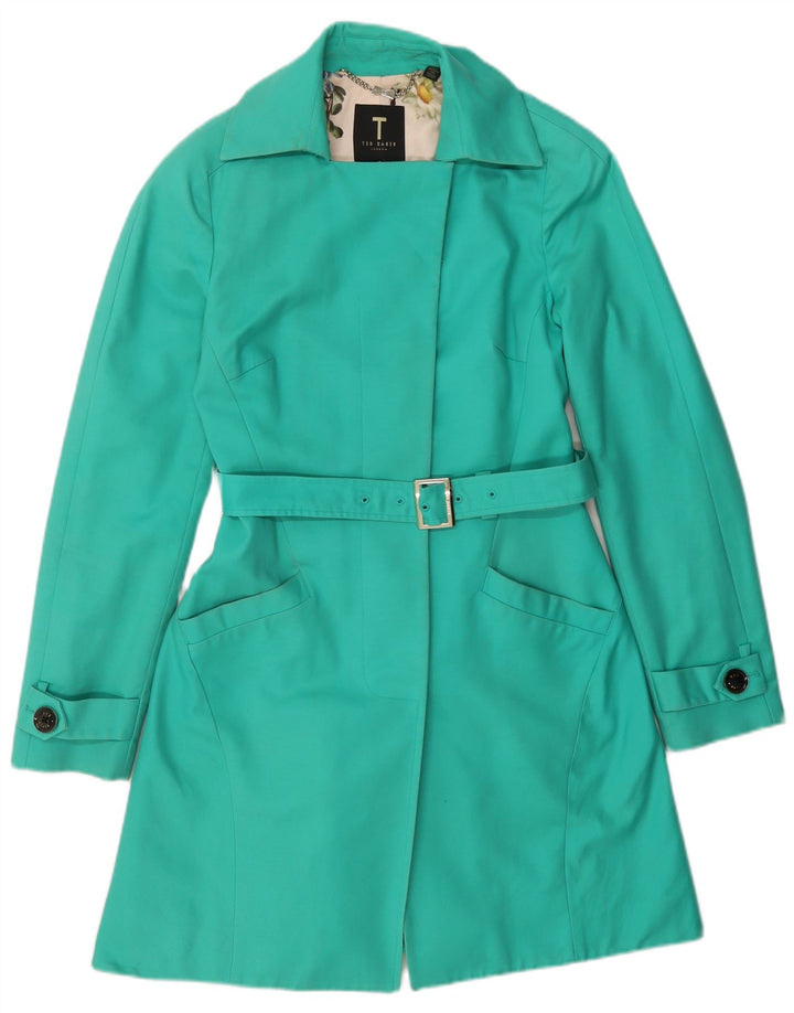 Ted Baker Damen-Trenchcoat, Größe 2, klein, grüne Baumwolle
