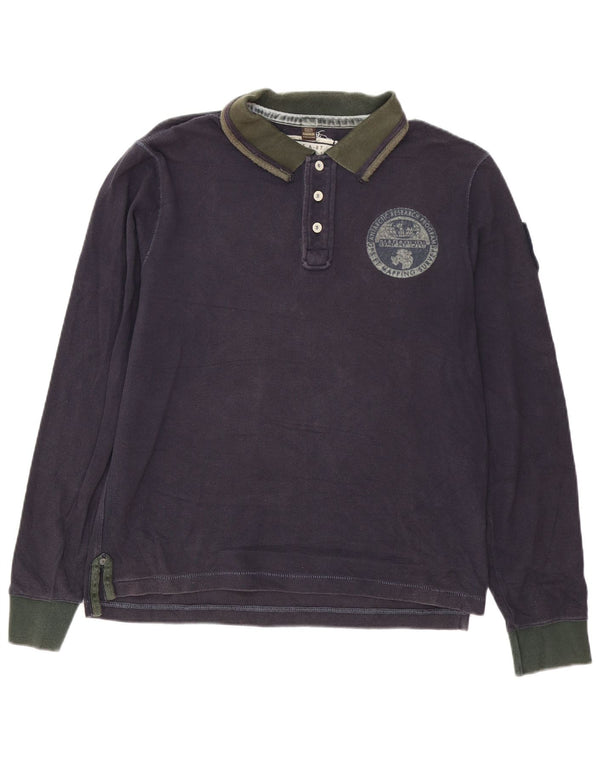 Napapijri Herren-Rugby-Poloshirt mit Grafik, langärmelig, groß, marineblau, Baumwolle