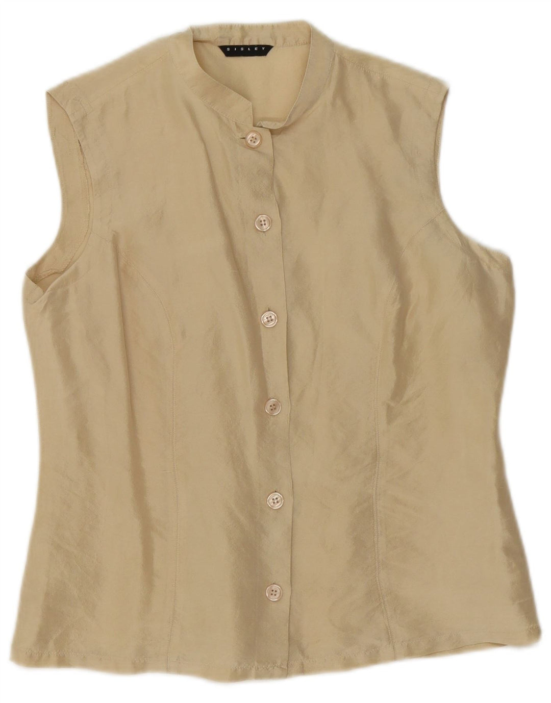 Sisley Damen ärmellose Hemdbluse UK 14 mittelbeige Seide
