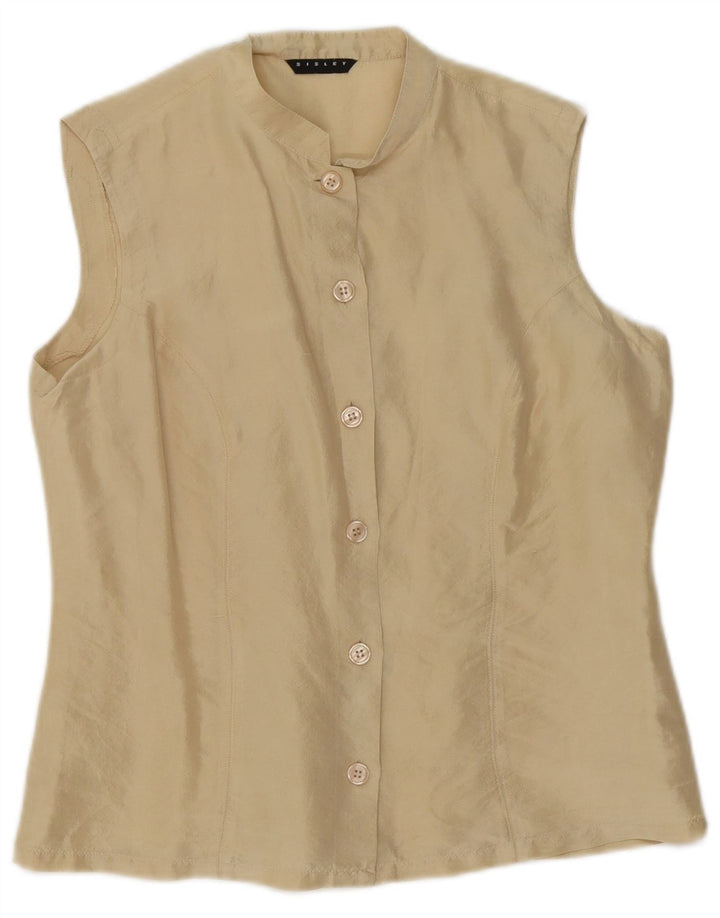 Sisley Damen ärmellose Hemdbluse UK 14 mittelbeige Seide