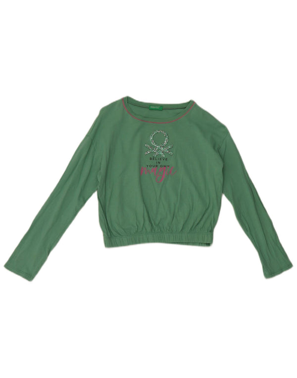 Benetton Mädchen Crop Graphic Top Langarm 7–8 Jahre Grün