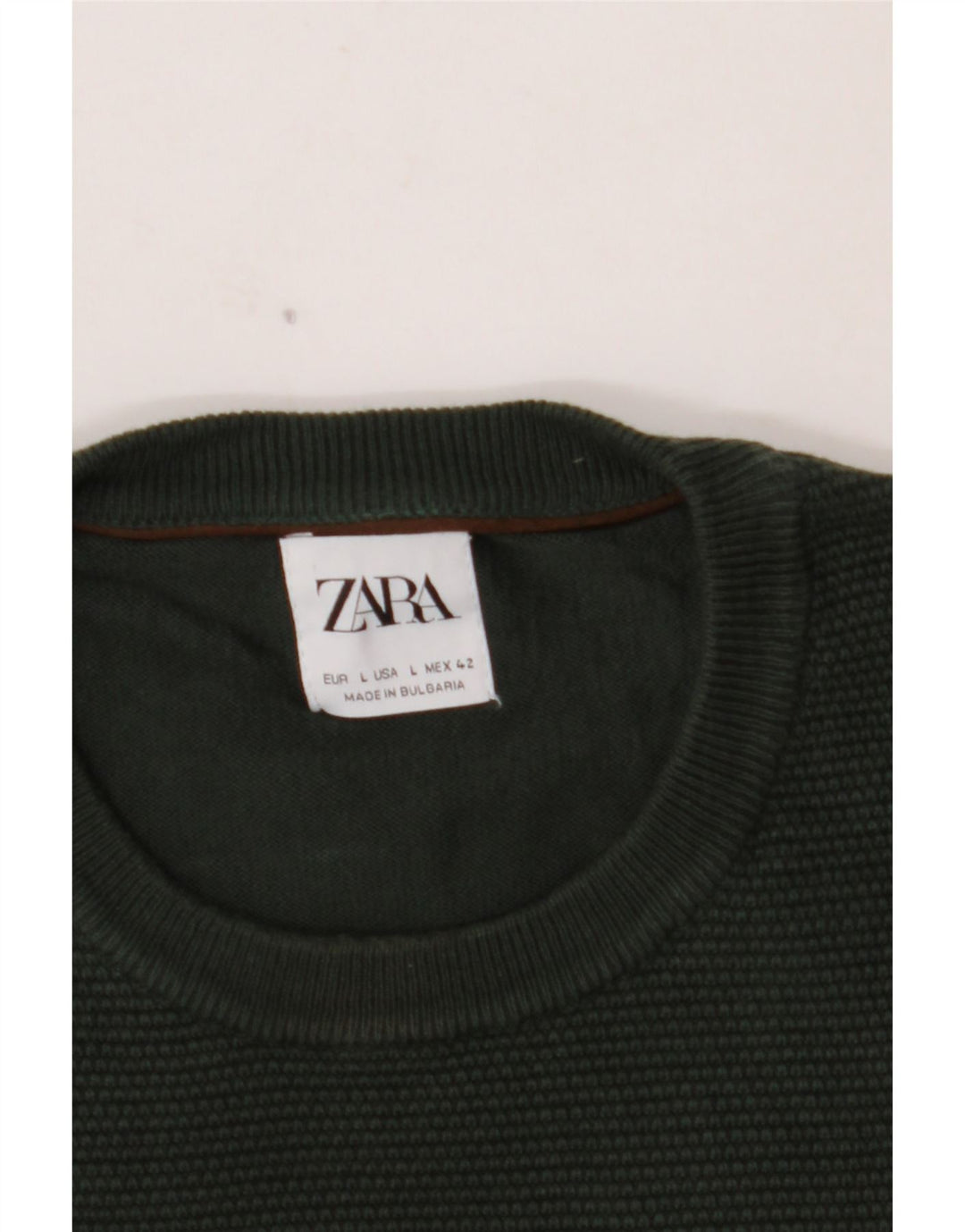 ZARA Herren-Pullover mit Rundhalsausschnitt, Größe L, Grün