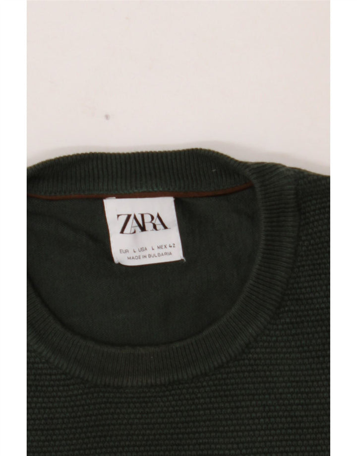 ZARA Herren-Pullover mit Rundhalsausschnitt, Größe L, Grün