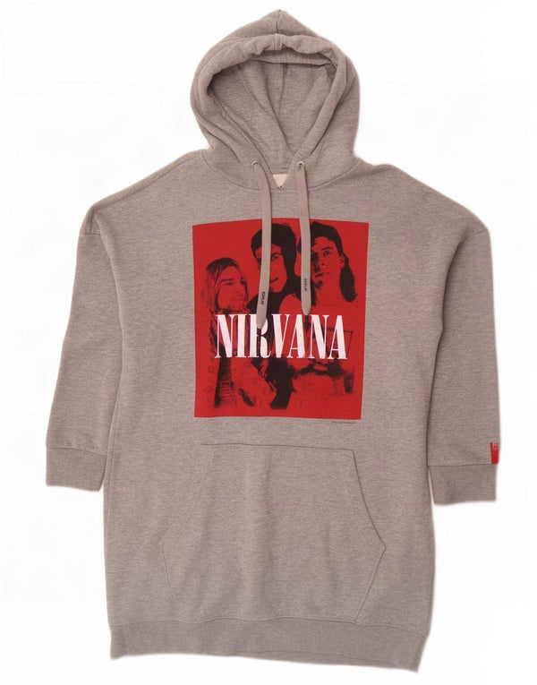 Replay Damen Nirvana Graphic Hoodie Kleid UK 10 Small Grau meliert
