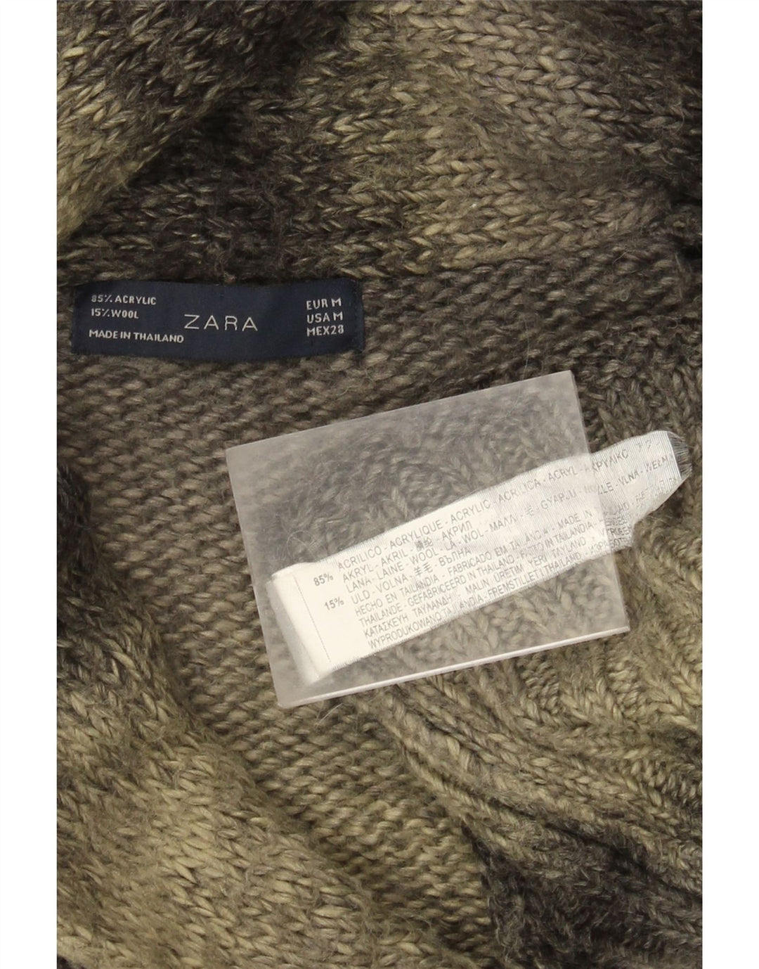 Zara Damen Longline-Cardigan-Pullover UK 14 Mittelgrau gestreift aus Acryl