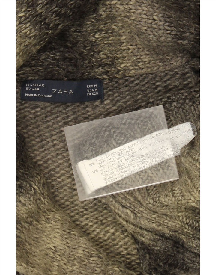 Zara Damen Longline-Cardigan-Pullover UK 14 Mittelgrau gestreift aus Acryl