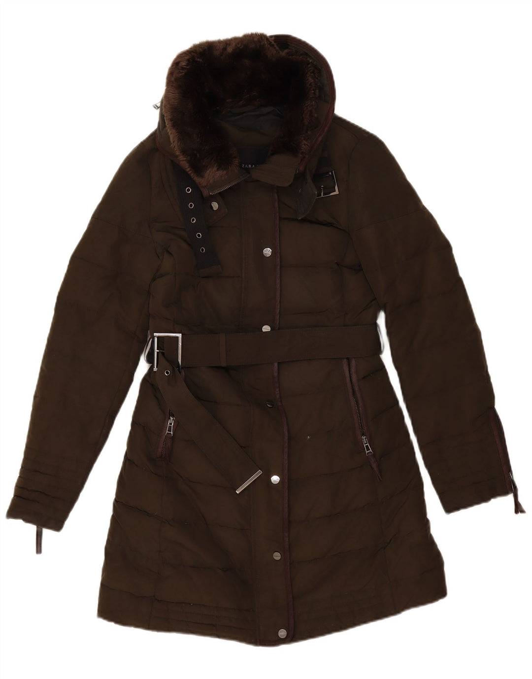 Zara Damen Wattierter Mantel UK 10 Small Khaki Acryl
