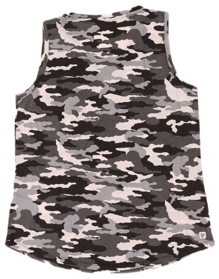 Freddy Damen Grafik-Trägershirt UK 12 Mittelgraue Camouflage-Baumwolle