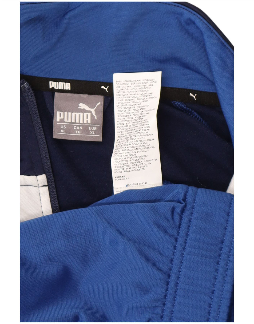 PUMA Herren-Trainingsanzug-Top-Jacke XL, blaues Farbblock-Polyester