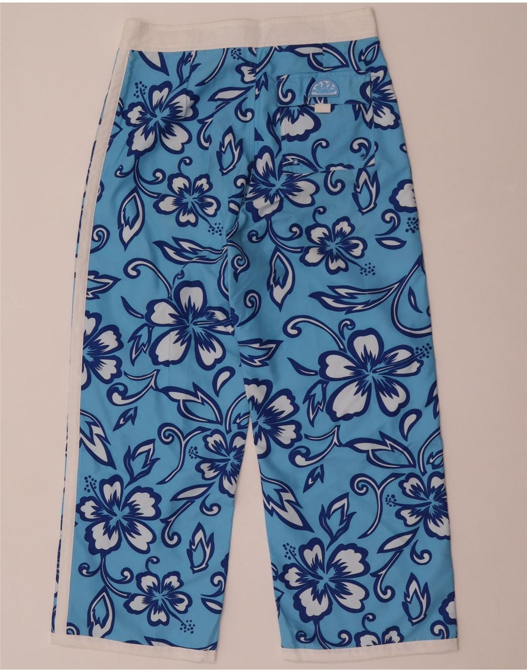 Gerade geschnittene Damenhose von Sundek, W32, L26, blau geblümtes Polyester