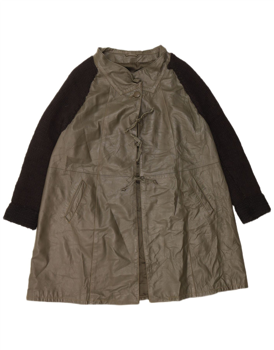 Vintage Damen Übergroßer Ledermantel IT 40 Kleines grünes Colourblock-Leder