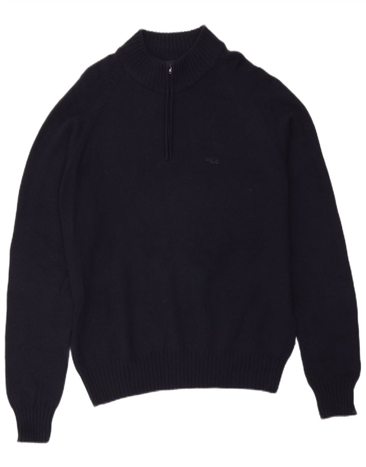 Fila Herren-Pullover mit Reißverschluss am Hals, groß, marineblaue Merinowolle