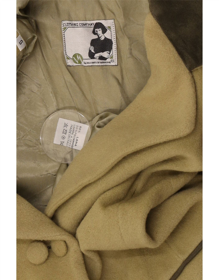 Vintage Damen Zweireiher Blazer Jacke UK 10 Kleine Khaki Wolle