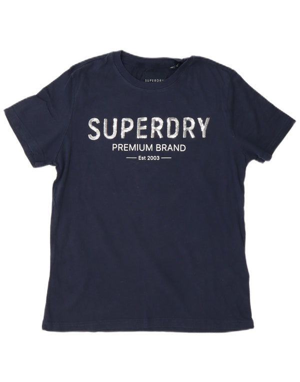 Superdry Damen Grafik-T-Shirt-Oberteil UK 12 Medium Marineblau Baumwolle