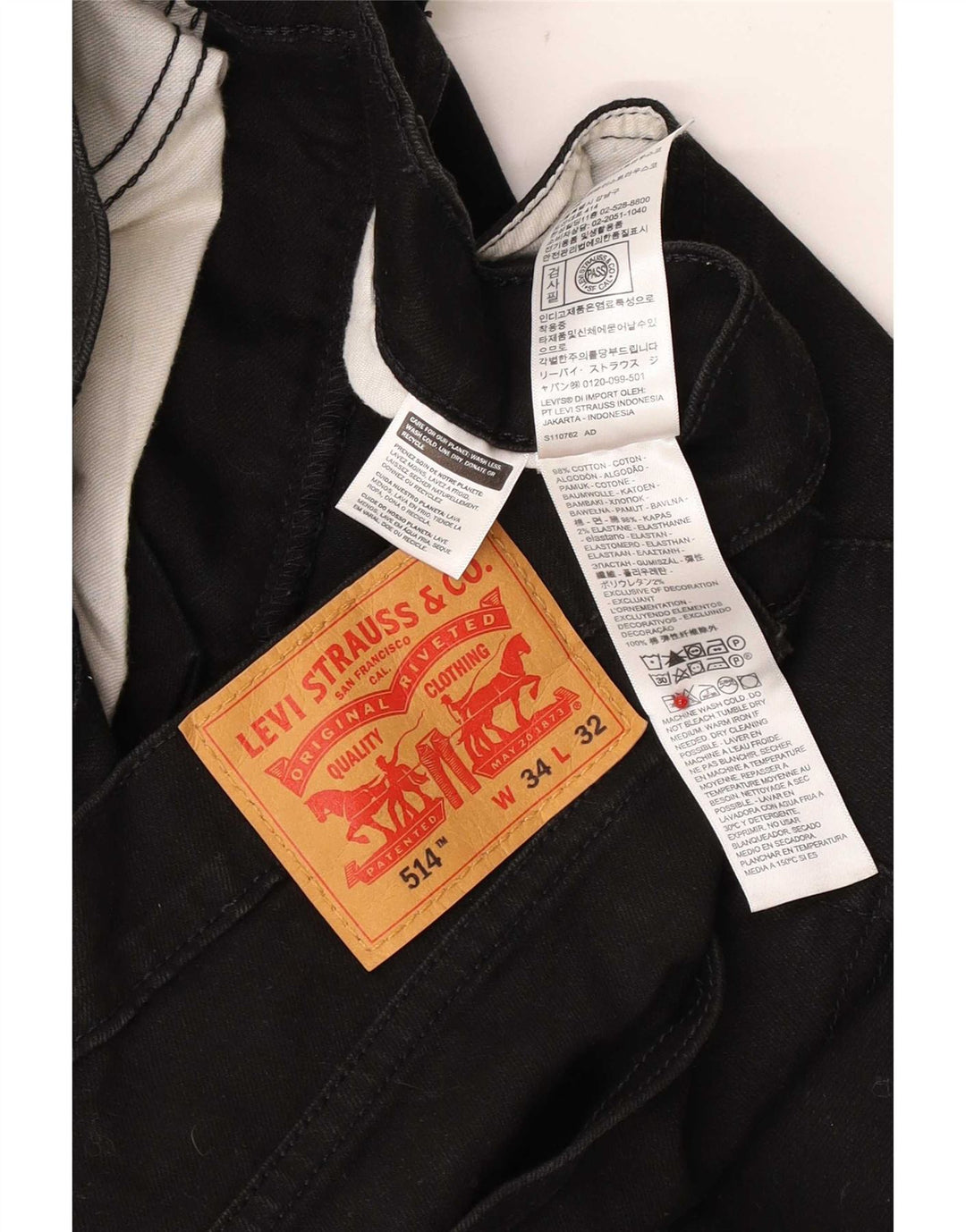 Levi's Herren 514 Straight Jeans W34 L32 Schwarze Baumwolle