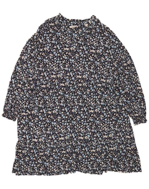 Tchibo Damen Langarm-A-Linien-Kleid EU 48/50 2XL Marineblau geblümt