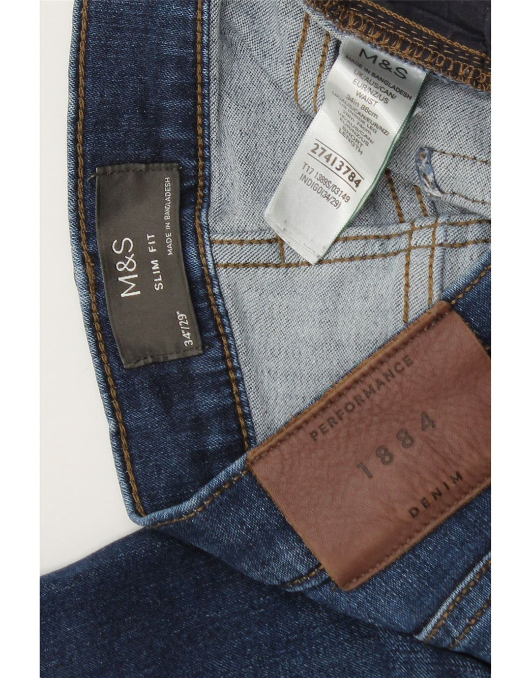 Marks & Spencer Herren Slim Jeans W34 L29 Blaue Baumwolle