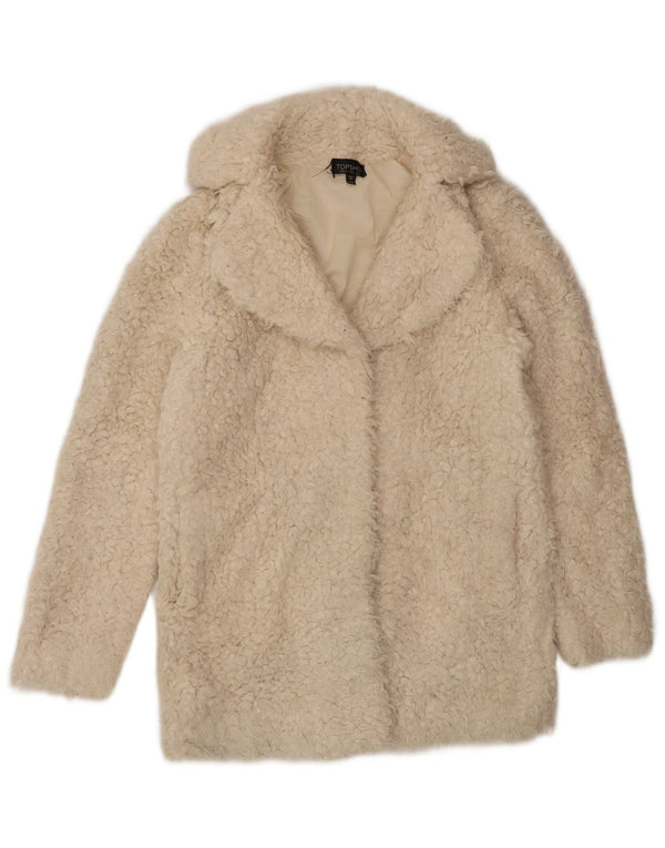 Topshop Damen offene Kunstpelzjacke UK 8 Small Off White Modacryl