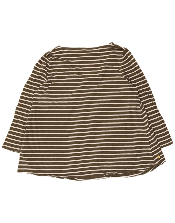 Joules Womens Regular Top 3/4 Ärmel UK 16 Large Khaki Gestreifte Baumwolle