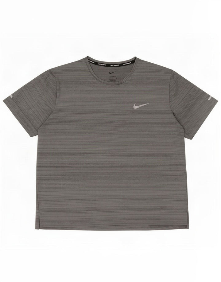 Nike Damen Dri Fit T-Shirt Top UK 14 Mittelgrau gestreift Polyester