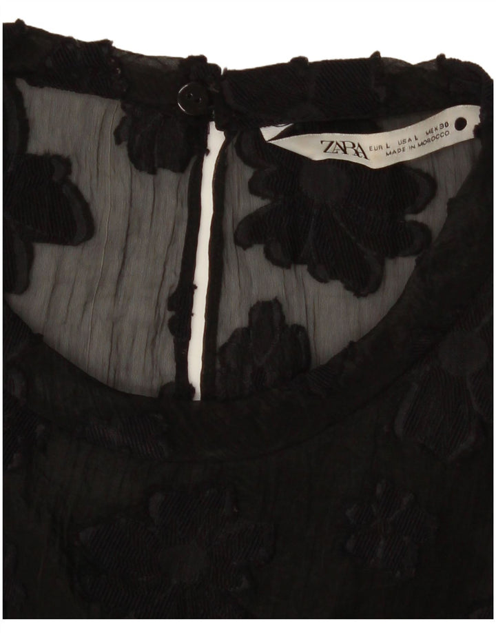 Zara Damen-Top, durchsichtig, UK 44, groß, schwarz, geblümt