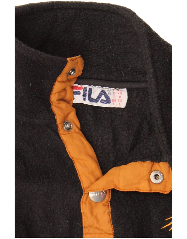 FILA Herren-Fleecepullover mit Knopfkragen, IT 48, Mittelschwarz, Farbblock