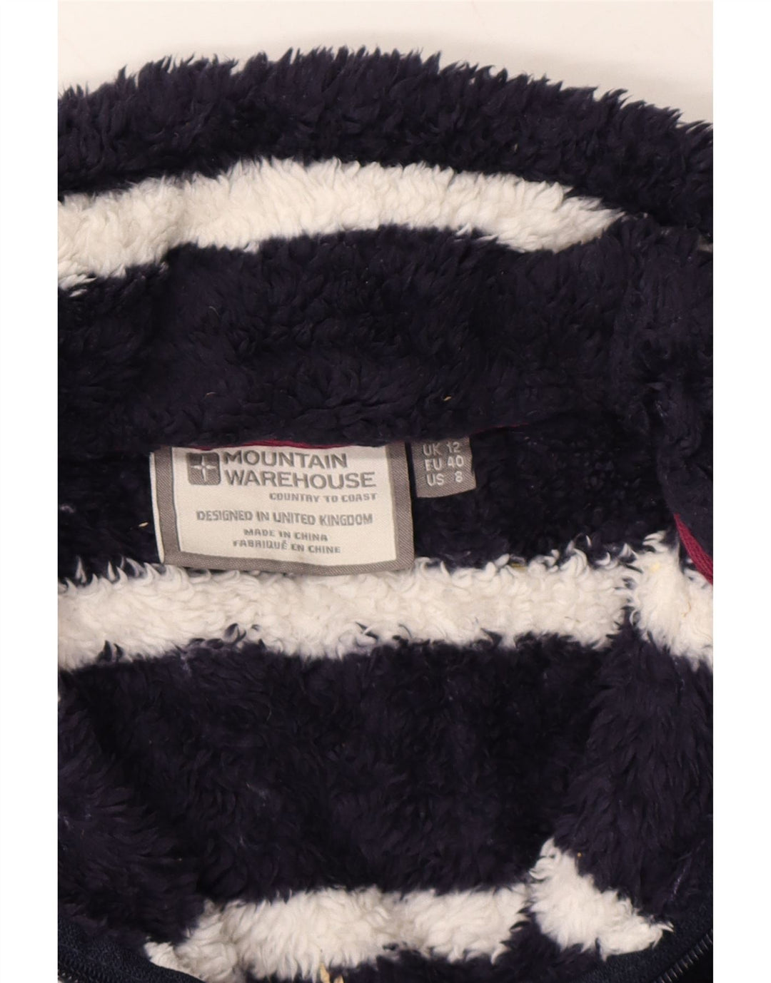 MOUNTAIN WAREHOUSE Womens Fleece Jumper UK 12 Medium Navy Blue Striped Vintage Mountain Warehouse and Second-Hand Mountain Warehouse from Messina Hembry 