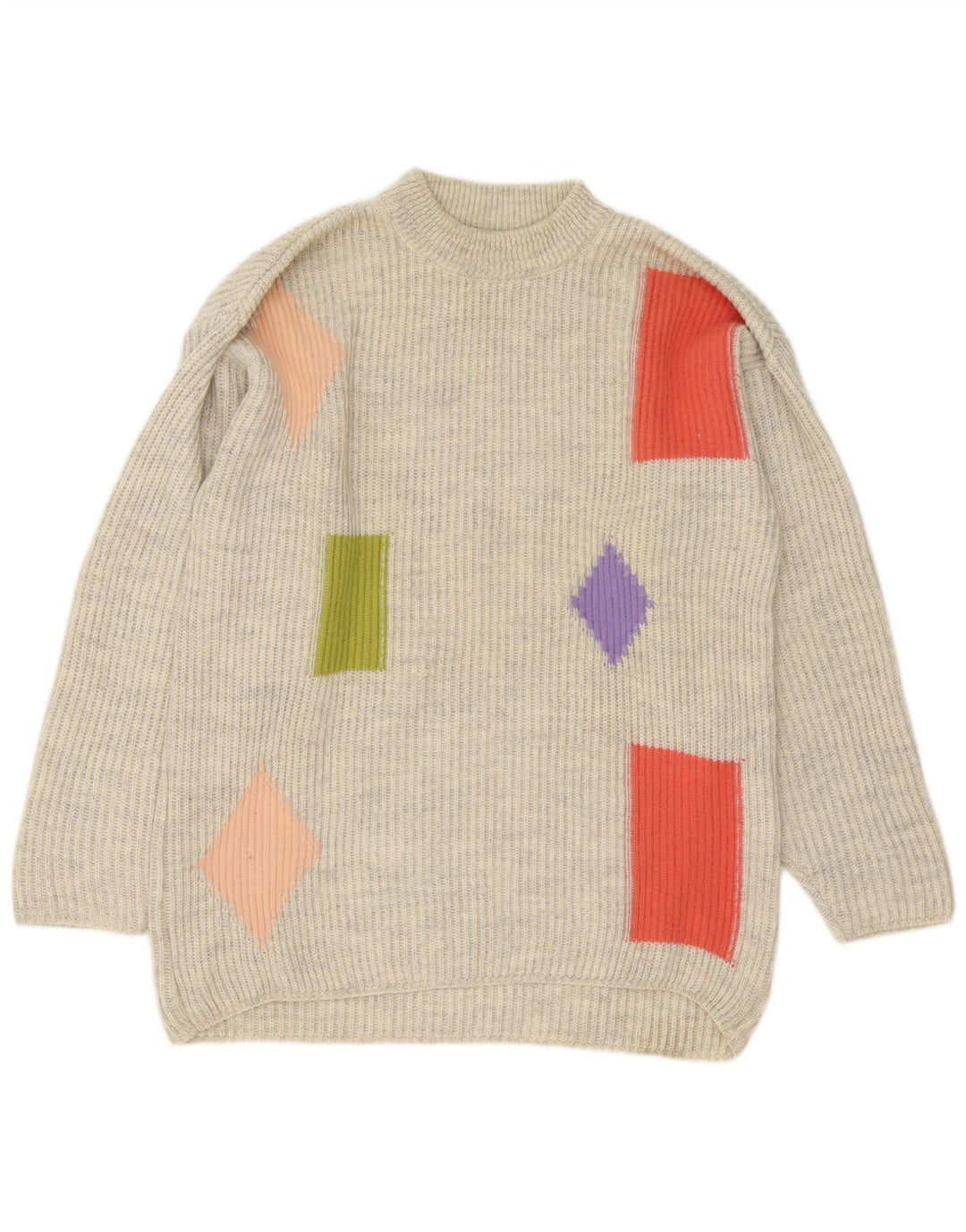 Vintage Herren Rollkragenpullover Pullover Mittelgrau Geometrisches Acryl