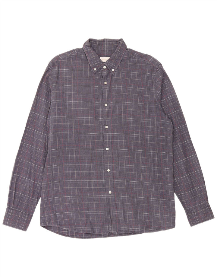 MASSIMO DUTTI Herrenhemd XL Marineblaue Hahnentritt-Baumwolle