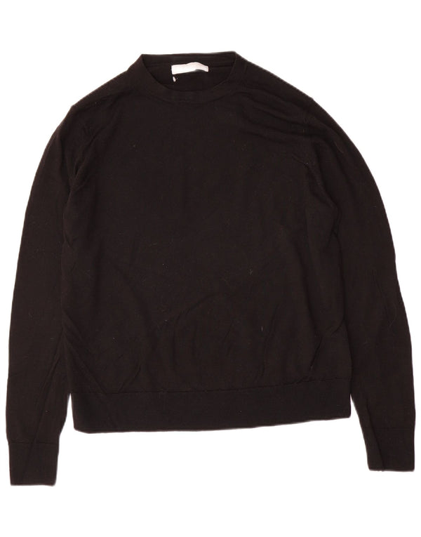 Marks & Spencer Damen-Pullover mit Rundhalsausschnitt, UK 14, Größe L, schwarze Wolle