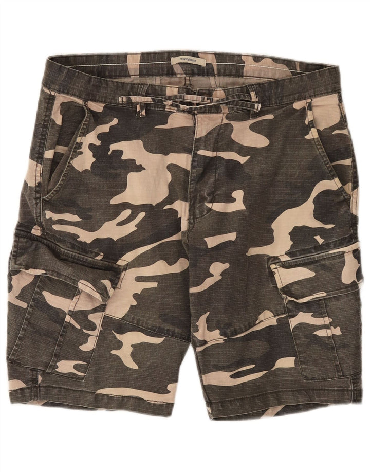 VINTAGE Herren Cargo Shorts W34 Große Khaki Camouflage Baumwolle