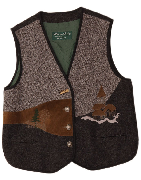 Vintage Damen Grafische Weste IT 42 Mittelgraue Colourblock-Wolle